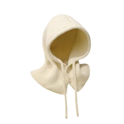 MIUP00 Windproof Warm Hooded Scarf Hat,Balaclava Women Winter Hats,Ladies Autumn and Winter Knitted hat Pullover,Off White - color: Off-white