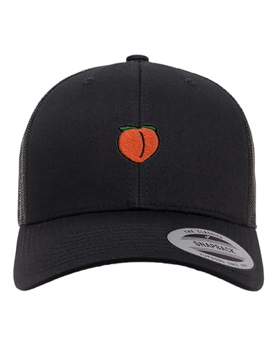 Go All Out Peach Icon Dad Deluxe Flatbill Baseball Structured Trucker Embroidered Hat - color: Black