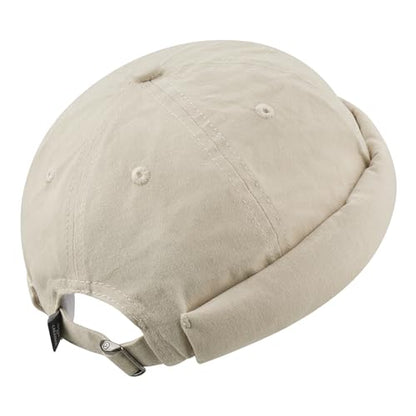 Croogo Cotton Brimless Hat for Men Rolled Cuff Docker Cap Casual Worker Hat - color: Gd30-beige