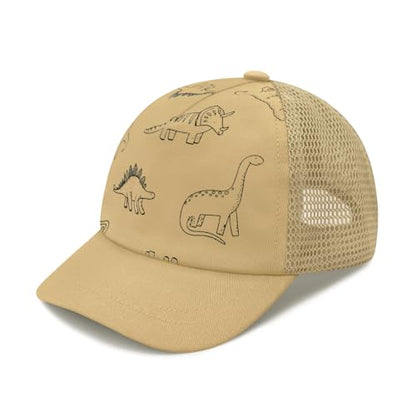 Sarfel Baby Baseball Cap Toddler Baseball Hat with Mesh Infant Ball Cap Toddler Trucker Hat Baby Snapback Hat Kids Cap UPF50+ - color: Dinosaurs Khaki With Mesh, size: 2-5T