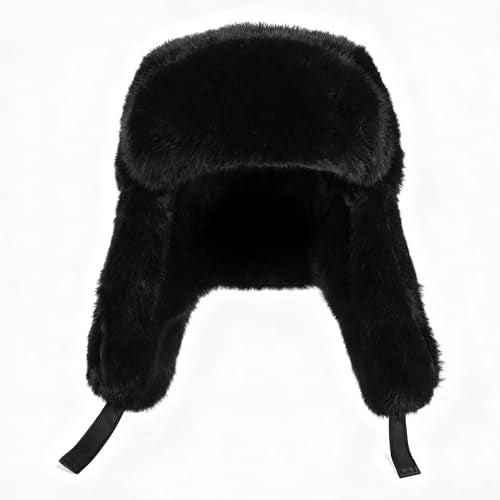 Trapper Hat with Ear Flaps - Winter Russian-Style Fur Pilot Ushanka, Windproof Skiing for Men & Women - color: Off-white