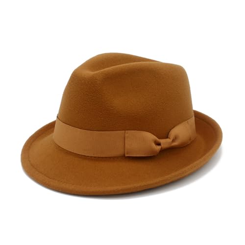 Fedora Hats for Men Women 1920s Short Brim Felt Trilby Hat - color: Khaki