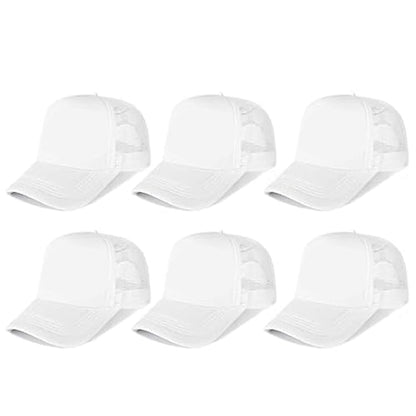 Trucker Hats Bulk Blank Mesh Sublimation Blank Hats Adjustable Baseball Caps Hats for Men and Women - color: 6pcs White Hat