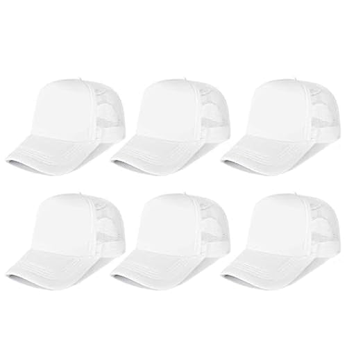 Trucker Hats Bulk Blank Mesh Sublimation Blank Hats Adjustable Baseball Caps Hats for Men and Women - color: 6pcs White Hat
