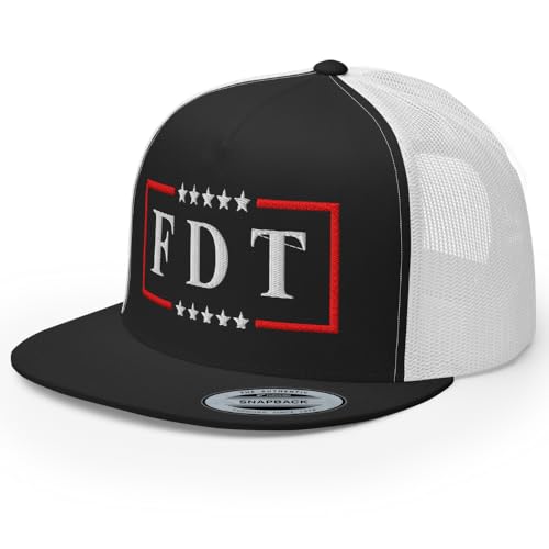 NX FDT Embroidered Flat Bill Trucker Hat High Crown Adjustable FDT Hat - color: Black/ White