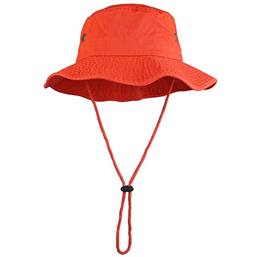 Wide Brim Hiking Fishing Safari Boonie Bucket Hats 100% Cotton UV Sun Protection for Men Women Outdoor Activities - color: Orange, size: Small-Medium