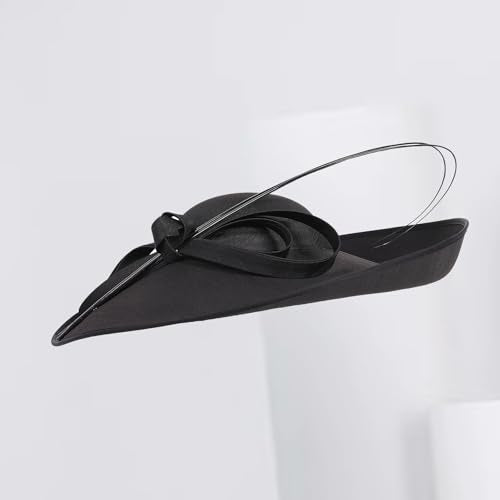 Royal Ladies Sinamay Weddings Hats Fascinators Big Brim Kentucky Church Fedoras Hat - color: Black