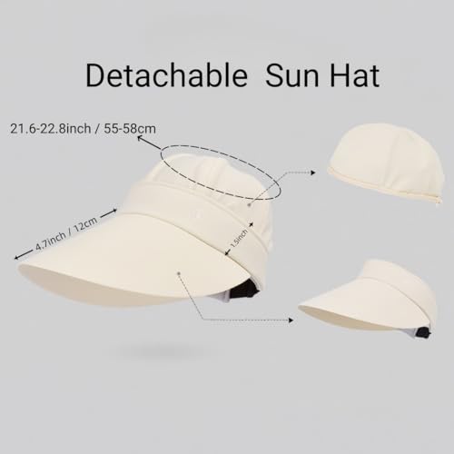 Women Sun Hats Detachable Wide Brim Sun Protection UPF 50+ Packable 2 in 1 Summer Beach Visor Cap - color: Begie