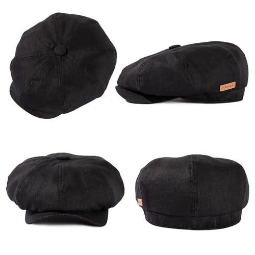 Oversized XL XXL Natural Linen Flat Cap Lightweight 8 Panel Summer Cooling Eco-Friendly Newsboy Hat Golf Outdoor - color: Black, size: X-Large-XX-Large