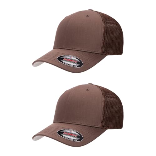 Flexfit 6511 Fitted Mid-Profile Stretchable Mesh Panels Trucker Cap - color: Brown, size: Small-Medium