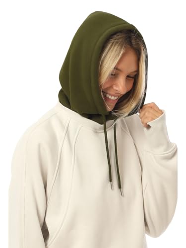MixMatchy Women's Hooded Scarf Balaclava Fleece Lined Winter Beanie Hat - color: Dark Olive