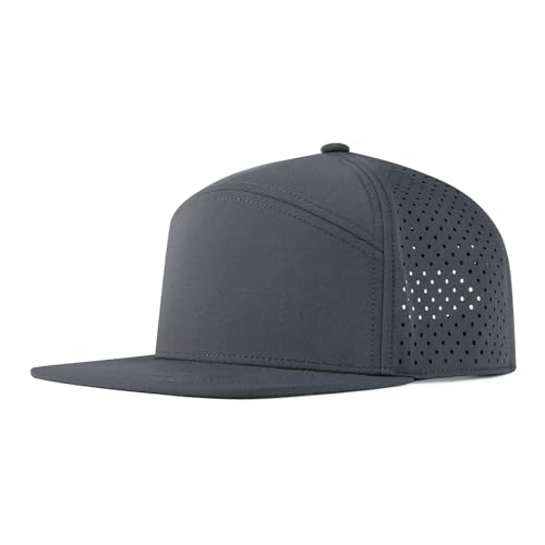 FEINION Men Laser Mesh Flat Brim Snapback Baseball Cap - color: Dark Grey