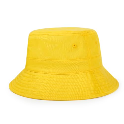 Cotton Bucket Hat Packable Beach Sun Hat for Women Men - color: Yellow