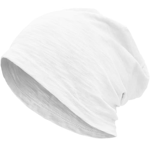 100% Cotton Thin Summer Slouchy Beanie Hat for Women Men Chemo Cap - color: 1pc White, size: Large
