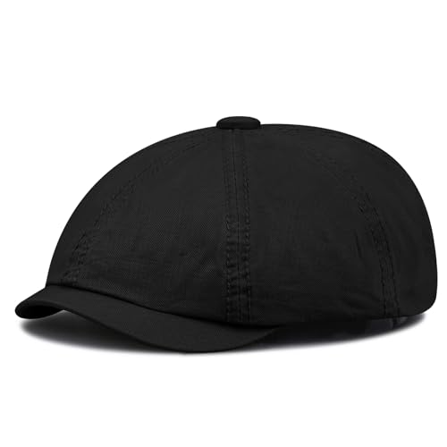 Clakllie Cotton Newsboy Cap Lightweight Short Brim Golf Flat Cap for Men Vintage Ivy Irish Hat Classic Gatsby Driving Beret - color: Cdus-dbl242-black