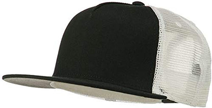 Ashen Fane 5 Panel Flat Visor Mesh Back Trucker Snapback Hat - color: Blk/Blk/Wht