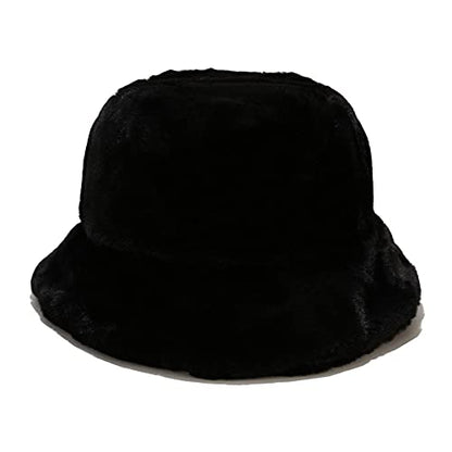 Dirholl Women's Winter Faux Fur Fuzzy Warm Bucket Hat - color: Black