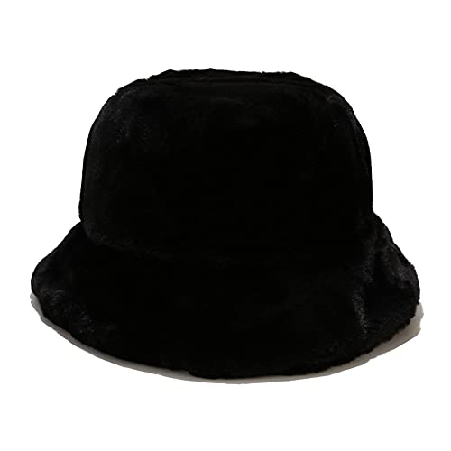 Dirholl Women's Winter Faux Fur Fuzzy Warm Bucket Hat - color: Black