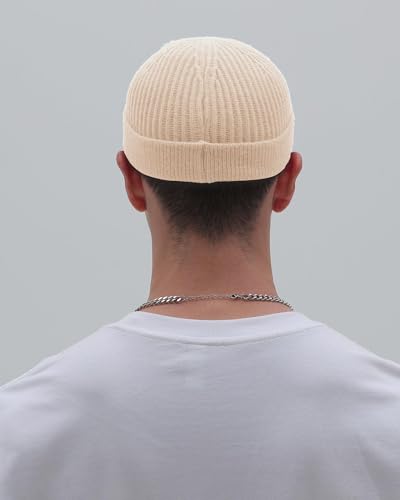 vidsel Thin Wool Fisherman Beanie for Men Short Knit Cuff Trawler Watch Hat - color: 1pcs-beige