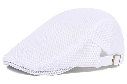 DIYDECAL Mens Breathable Mesh Summer Hat Adjustable Newsboy Beret Ivy Cap Cabbie Flat Cap - color: White