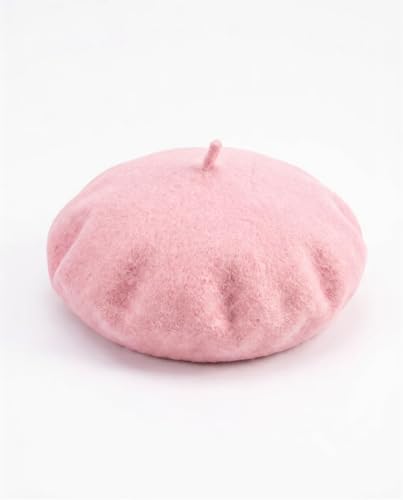 Wool French Beret Hats for Women Classic Winter Beanie Cap - color: Pink