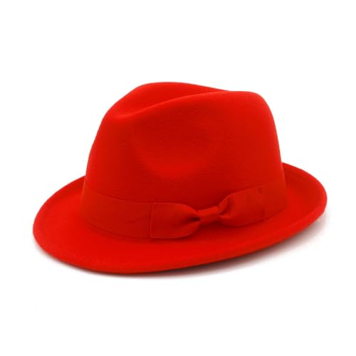 Fedora Hats for Men Women 1920s Short Brim Felt Trilby Hat - color: Red