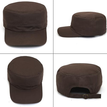 Unisex Basic Cadet Army Caps Everyday Military Style Hat - color: Coffee