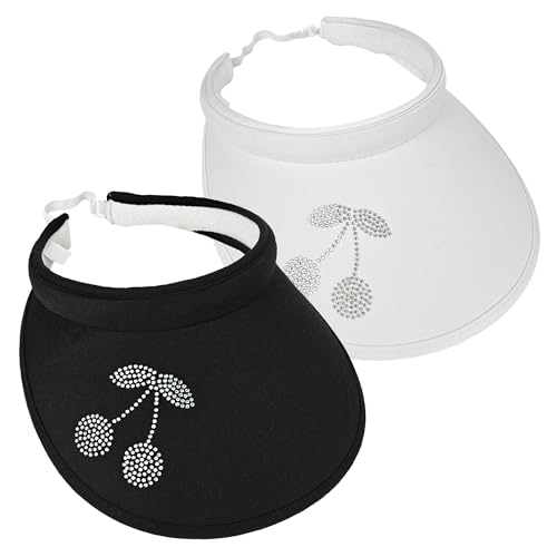 2 Pack Sun Visors Women Wide Brim Clip on Summer Hats Adjustable UV Protection - color: Cherry-black,white