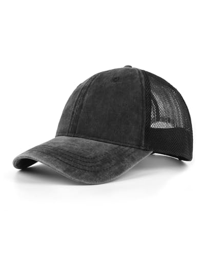 Zylioo XXL Trucker Hat for Big Heads, Washed Cotton Mesh Cap for Men Women - color: Black