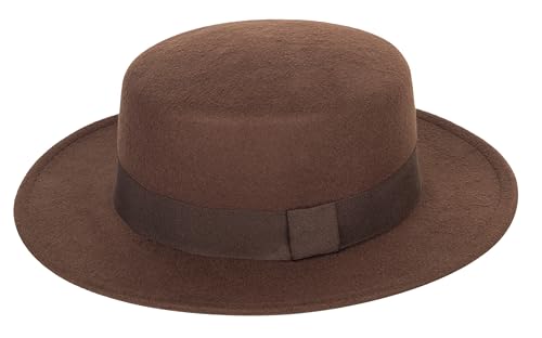 Classic Fedora Flat Top Hat Pork Pie Hat Felt Boater Church Derby Cap for Men/Women - color: Brown