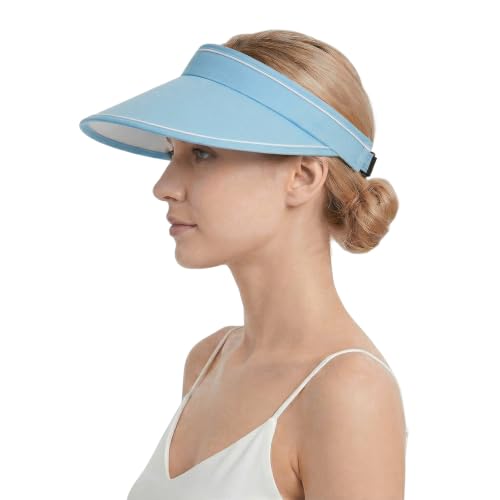 baotongle Sun Visors for Women Wide Brim Clip on Visor Hats Adjustable UV Protection Summer Cap for Golf Beach Outdoor Sports - color: Light Blue