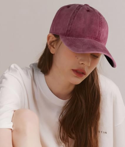 Edoneery Baseball Cap for Men and Women, Low Profile Washed Cotton Dad Hat - color: Red-1