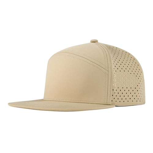 FEINION Men Laser Mesh Flat Brim Snapback Baseball Cap - color: Khaki