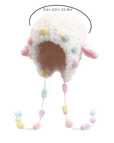 MINGSEECESS Women Girls Knitted Beanie Hat Crochet Braided Knit Warmer Cap Skiing Snowboarding Ear Flap Hats - color: Novelty-white