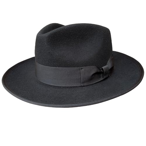 Soft Wool Crushable Mens Fedora Hats for Men Women Black Dress Rolled Wide Brim Hat