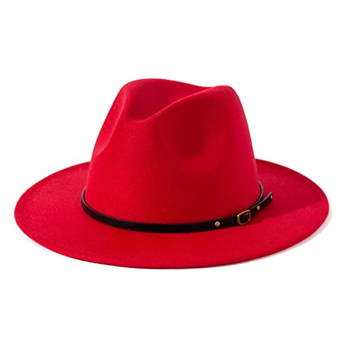 Lisianthus Women Belt Buckle Fedora Hat - color: Red