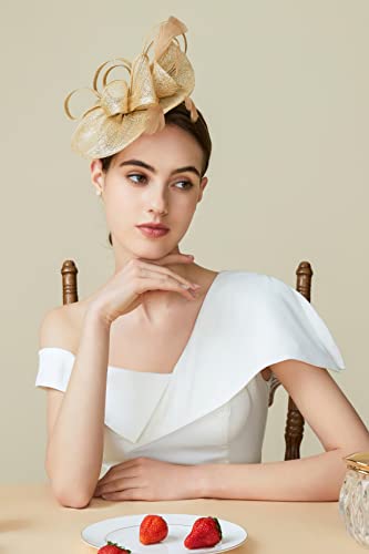 BABEYOND Fascinators Hats for Women Tea Party Glitter Pillbox Hat Derby Hat - color: B-gold