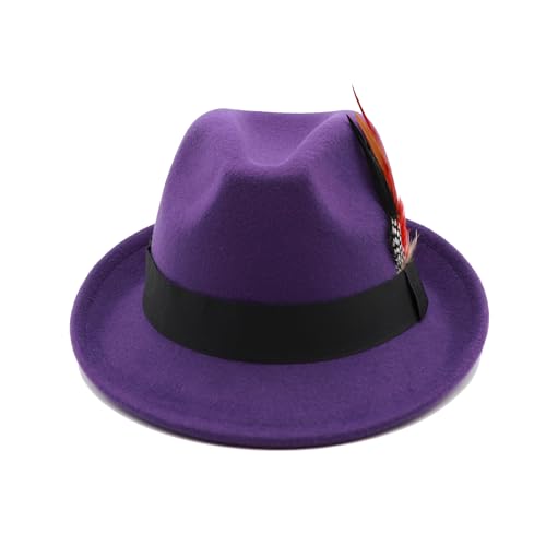 Unisex Trilby Hats Classic Fedora Hats for Women Men Dress Hats Felt Short Brim Fedoras Hat Panama Hat with Band - color: Purple