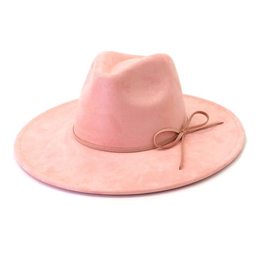 Fedora Hats for Women Man with Big Wide Brim Classic Suede Panama Hat Western Outdoor hat - color: Skin-pink