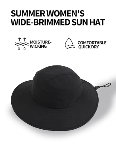UPF50+ Bucket Hat, Wide Brim Sun Cap - color: Black
