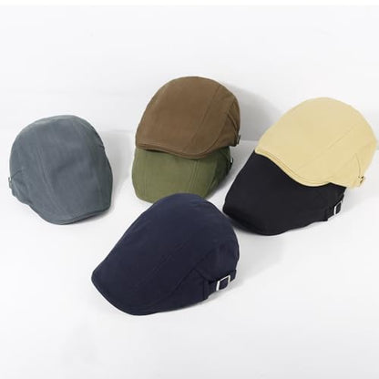 3Pcs Cotton Newsboy Hat for Men Cool Adjustable Flat Cap - color: Black+darkgrey+navy
