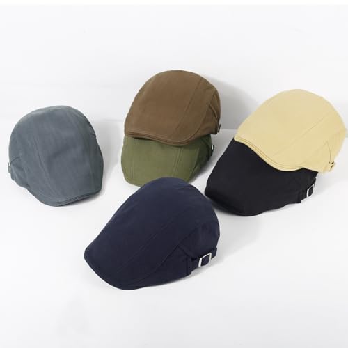 3Pcs Cotton Newsboy Hat for Men Cool Adjustable Flat Cap - color: Black+darkgrey+armygreen