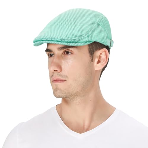 DIYDECAL Mens Breathable Mesh Summer Hat Adjustable Newsboy Beret Ivy Cap Cabbie Flat Cap - color: Green