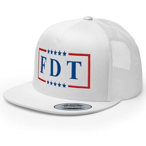 NX FDT Embroidered Flat Bill Trucker Hat High Crown Adjustable FDT Hat - color: White