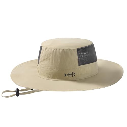 BASSDASH UPF 50+ Fishing Sun Hat Water Resistant Unisex Wide Brim Bucket Boonie Hat for Hiking Camping Safari FH15 - color: Khaki, size: Medium