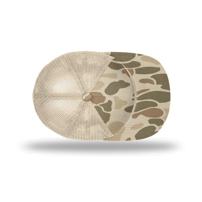 Richardson 168 Hi-Pro 7 Panel Adjustable Snapback Trucker Mesh Back Cap - color: Harvest Duck Camo/Sandstone