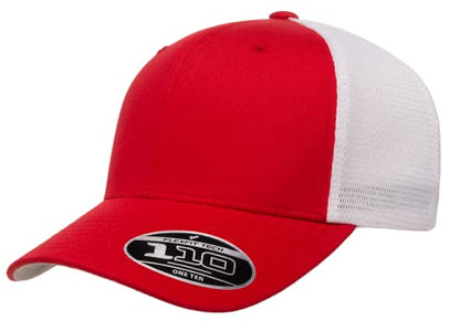 Flexfit 110M Trucker Mid-Profile Mesh Back Snapback Cap - color: Red/White