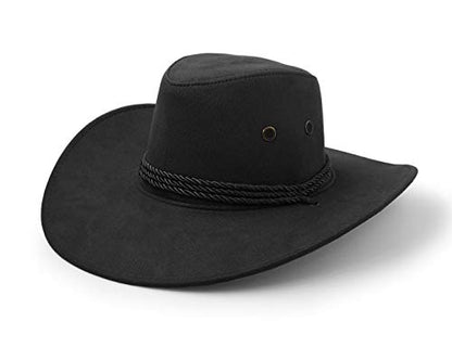 Cowboy Hat, Sun Hat Faux Felt Leather Suede Travel Cap Western Hat Outdoor Sun Protect - color: Black