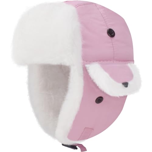 Kids Winter Trappers Hat Toddler Outdoor Windproof Ushanka Ski Cap Ear Flap Chin Strap Snow Hat for 3-8Y - color: C-pink, size: Large