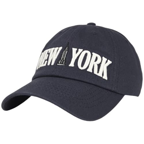E BY ELIDAN New York Hat, Embroidered Cotton Dad Hat, Adjustable NYC Cap - color: Navy